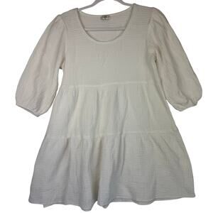 NLT‎ Babydoll Tiered Puff Sleeve Mini Dress Women Size S White Cotton Gauze